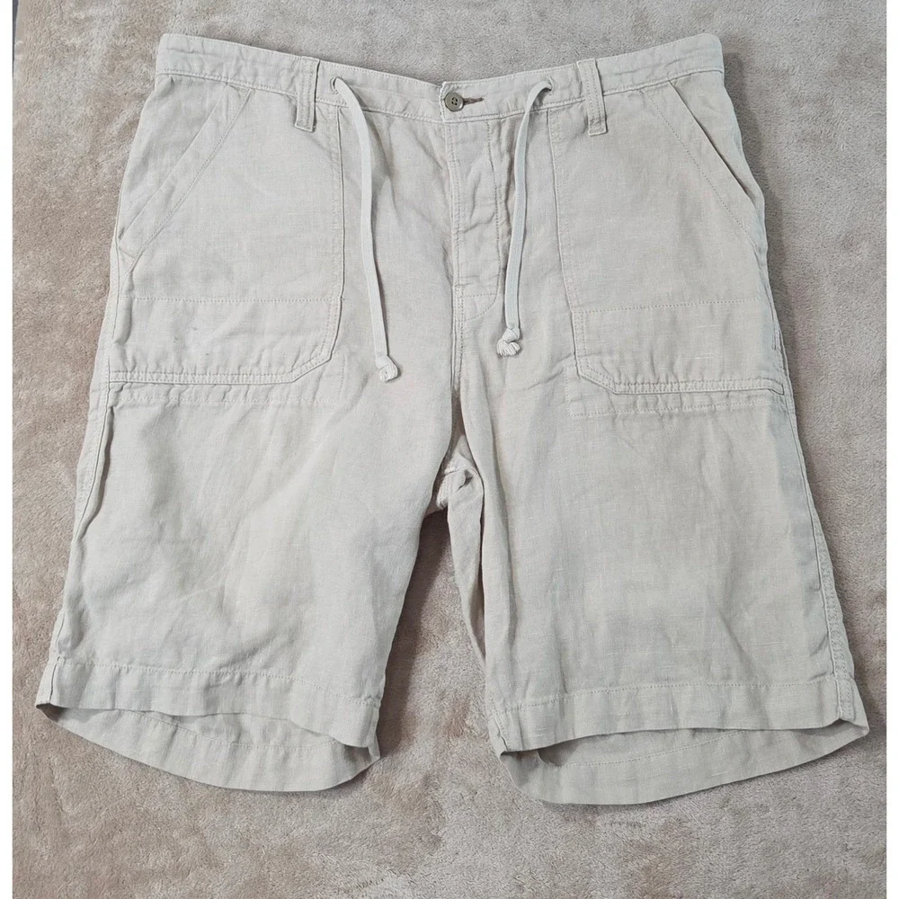 Lucky Brand originals shorts Mens 38 Beige 100% linen drawstring